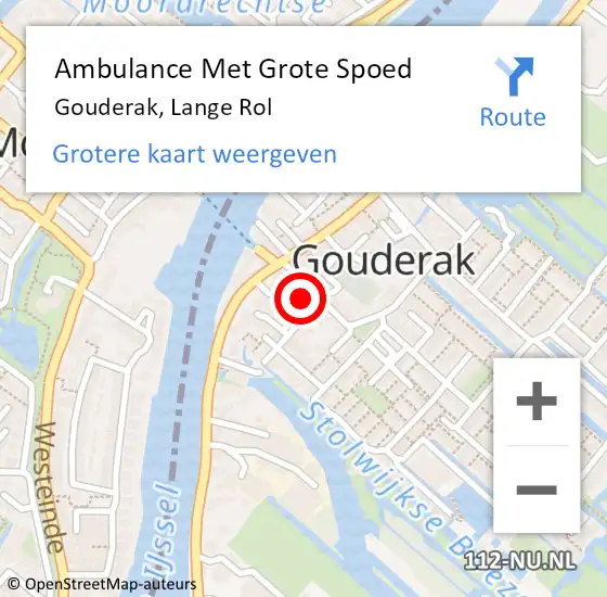 Locatie op kaart van de 112 melding: Ambulance Met Grote Spoed Naar Gouderak, Lange Rol op 28 maart 2024 19:18