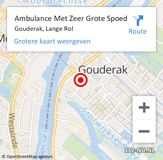 Locatie op kaart van de 112 melding: Ambulance Met Zeer Grote Spoed Naar Gouderak, Lange Rol op 28 maart 2024 19:19