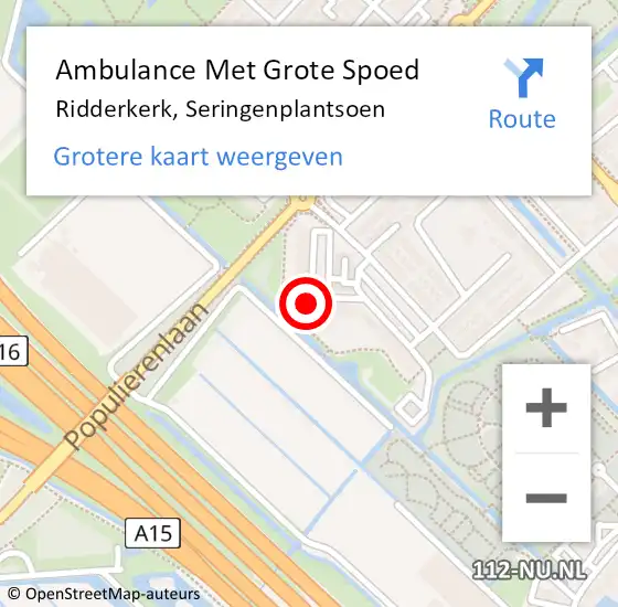 Locatie op kaart van de 112 melding: Ambulance Met Grote Spoed Naar Ridderkerk, Seringenplantsoen op 28 maart 2024 19:23