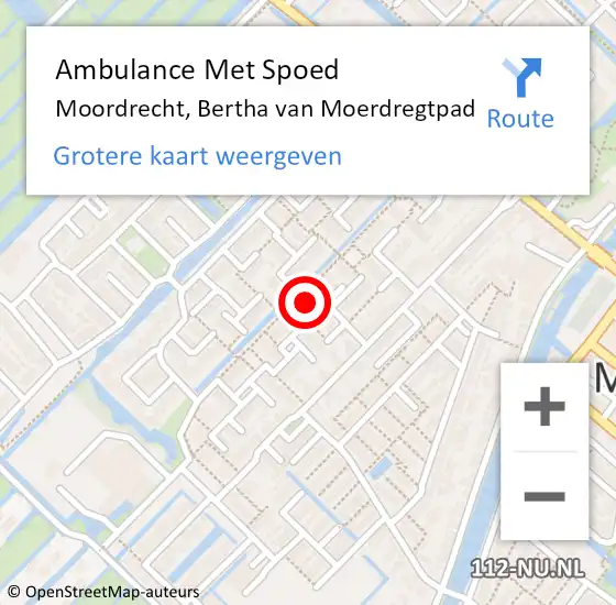 Locatie op kaart van de 112 melding: Ambulance Met Spoed Naar Moordrecht, Bertha van Moerdregtpad op 28 maart 2024 19:47