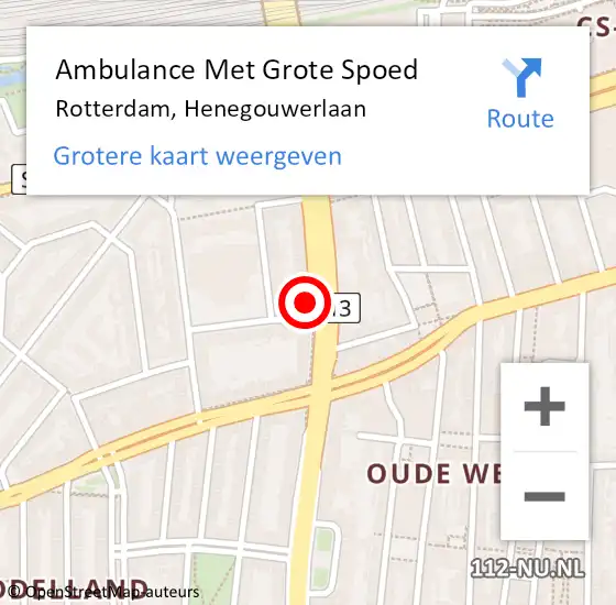 Locatie op kaart van de 112 melding: Ambulance Met Grote Spoed Naar Rotterdam, Henegouwerlaan op 28 maart 2024 20:12