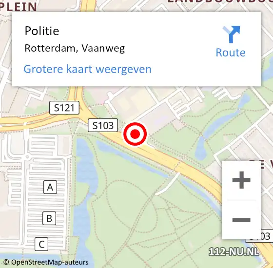Locatie op kaart van de 112 melding: Politie Rotterdam, Vaanweg op 28 maart 2024 20:19
