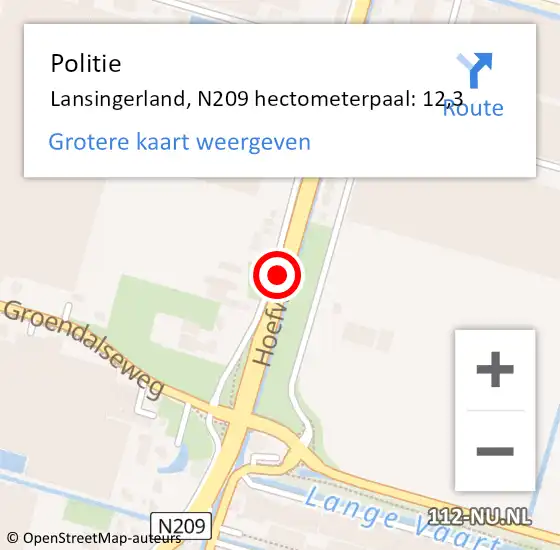 Locatie op kaart van de 112 melding: Politie Lansingerland, N209 hectometerpaal: 12,3 op 28 maart 2024 20:33
