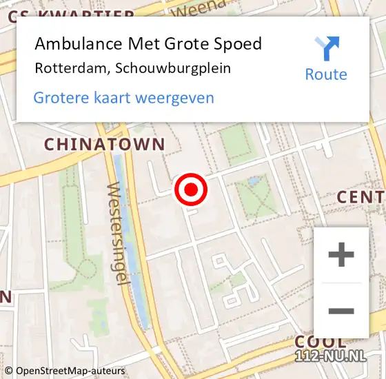 Locatie op kaart van de 112 melding: Ambulance Met Grote Spoed Naar Rotterdam, Schouwburgplein op 28 maart 2024 21:27