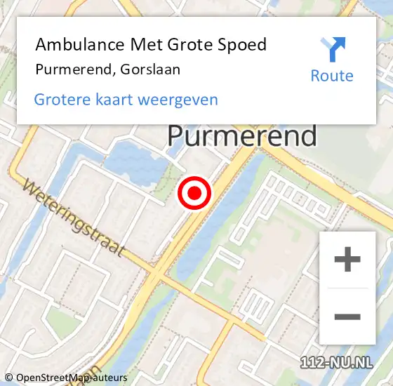 Locatie op kaart van de 112 melding: Ambulance Met Grote Spoed Naar Purmerend, Gorslaan op 28 maart 2024 21:33