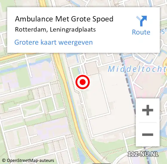 Locatie op kaart van de 112 melding: Ambulance Met Grote Spoed Naar Rotterdam, Leningradplaats op 28 maart 2024 21:57