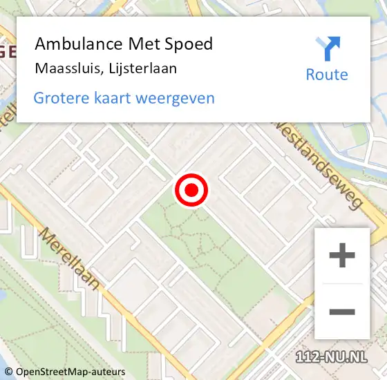 Locatie op kaart van de 112 melding: Ambulance Met Spoed Naar Maassluis, Lijsterlaan op 28 maart 2024 22:02