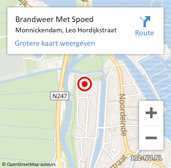 Locatie op kaart van de 112 melding: Brandweer Met Spoed Naar Monnickendam, Leo Hordijkstraat op 28 maart 2024 22:31