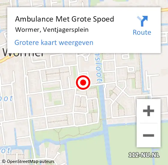 Locatie op kaart van de 112 melding: Ambulance Met Grote Spoed Naar Wormer, Ventjagersplein op 28 maart 2024 22:37