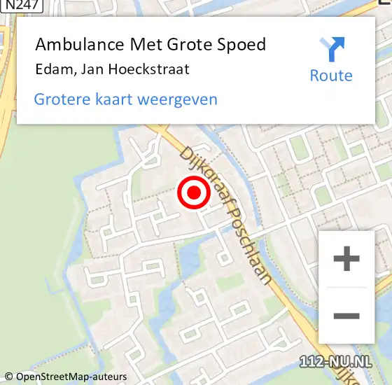 Locatie op kaart van de 112 melding: Ambulance Met Grote Spoed Naar Edam, Jan Hoeckstraat op 28 maart 2024 22:43