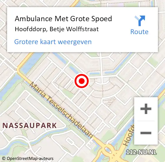 Locatie op kaart van de 112 melding: Ambulance Met Grote Spoed Naar Hoofddorp, Betje Wolffstraat op 28 maart 2024 22:45