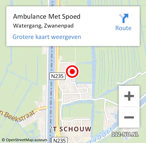 Locatie op kaart van de 112 melding: Ambulance Met Spoed Naar Watergang, Zwanenpad op 28 maart 2024 23:34