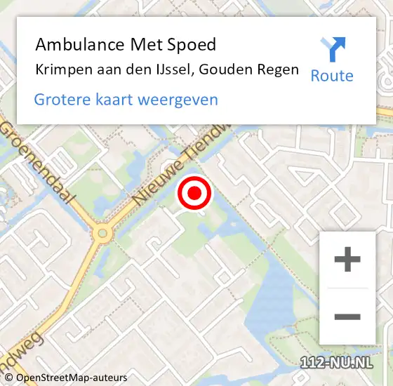 Locatie op kaart van de 112 melding: Ambulance Met Spoed Naar Krimpen aan den IJssel, Gouden Regen op 28 maart 2024 23:38