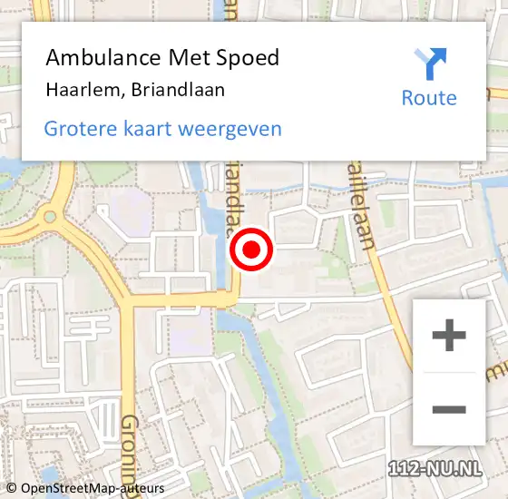 Locatie op kaart van de 112 melding: Ambulance Met Spoed Naar Haarlem, Briandlaan op 28 maart 2024 23:39