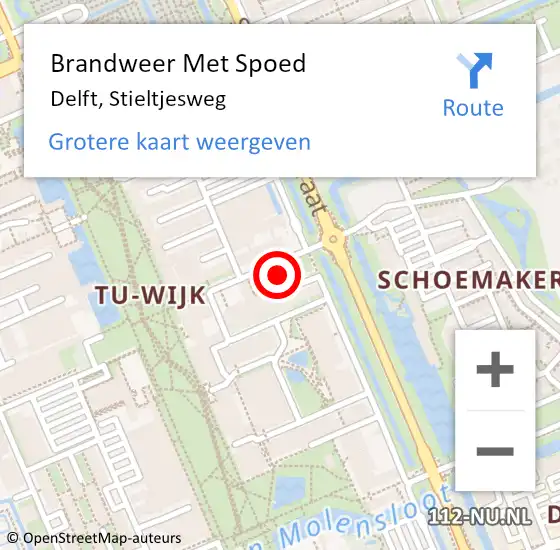 Locatie op kaart van de 112 melding: Brandweer Met Spoed Naar Delft, Stieltjesweg op 28 maart 2024 23:41