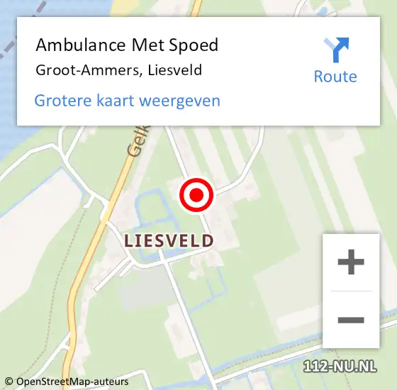 Locatie op kaart van de 112 melding: Ambulance Met Spoed Naar Groot-Ammers, Liesveld op 28 maart 2024 23:47