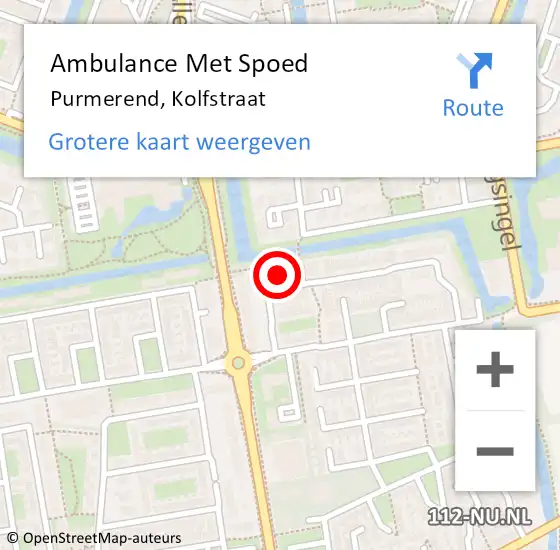 Locatie op kaart van de 112 melding: Ambulance Met Spoed Naar Purmerend, Kolfstraat op 29 maart 2024 04:06