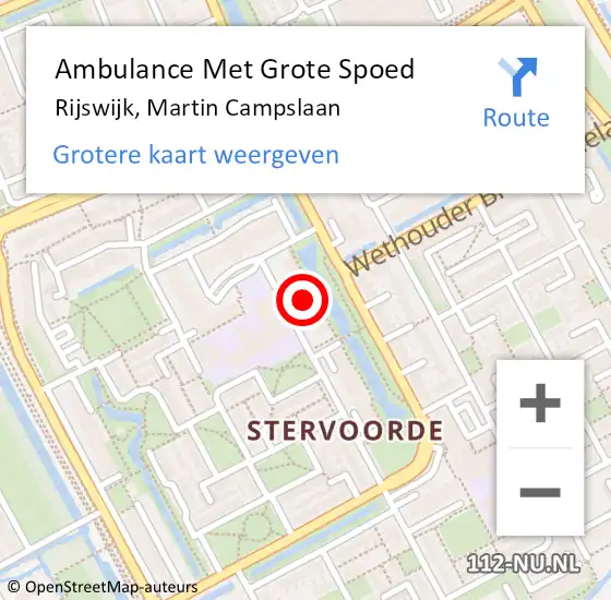 Locatie op kaart van de 112 melding: Ambulance Met Grote Spoed Naar Rijswijk, Martin Campslaan op 29 maart 2024 04:51