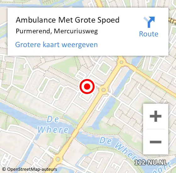 Locatie op kaart van de 112 melding: Ambulance Met Grote Spoed Naar Purmerend, Mercuriusweg op 29 maart 2024 05:14