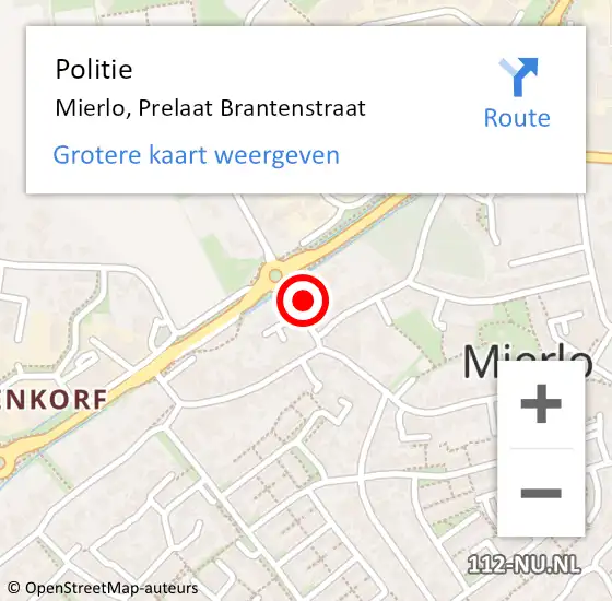 Locatie op kaart van de 112 melding: Politie Mierlo, Prelaat Brantenstraat op 29 maart 2024 05:25