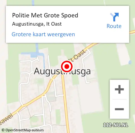 Locatie op kaart van de 112 melding: Politie Met Grote Spoed Naar Augustinusga, It Oast op 29 maart 2024 07:24
