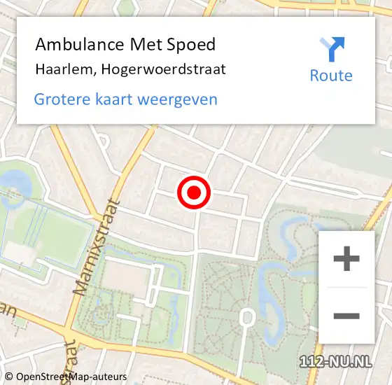 Locatie op kaart van de 112 melding: Ambulance Met Spoed Naar Haarlem, Hogerwoerdstraat op 29 maart 2024 07:45
