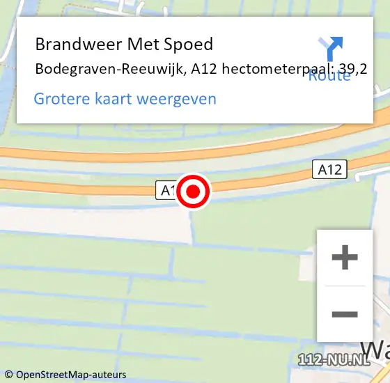 Locatie op kaart van de 112 melding: Brandweer Met Spoed Naar Bodegraven-Reeuwijk, A12 hectometerpaal: 39,2 op 29 maart 2024 09:13