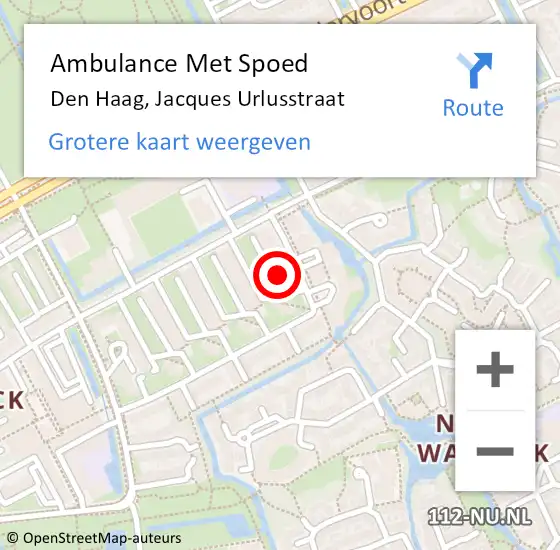 Locatie op kaart van de 112 melding: Ambulance Met Spoed Naar Den Haag, Jacques Urlusstraat op 29 maart 2024 09:59