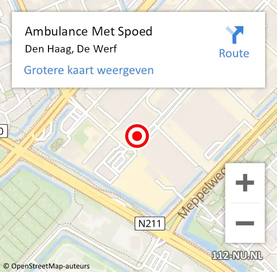 Locatie op kaart van de 112 melding: Ambulance Met Spoed Naar Den Haag, De Werf op 29 maart 2024 10:15