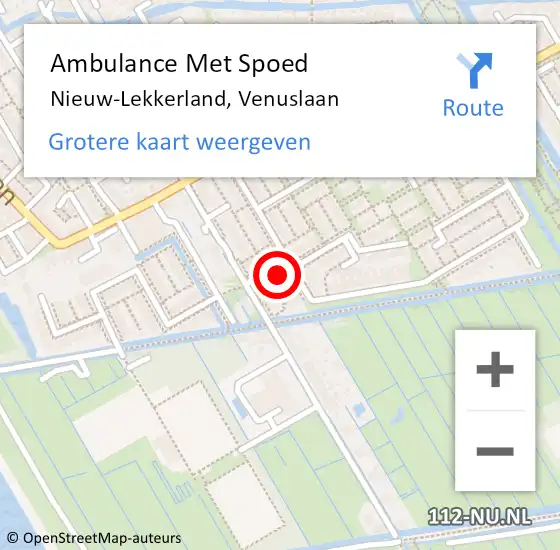 Locatie op kaart van de 112 melding: Ambulance Met Spoed Naar Nieuw-Lekkerland, Venuslaan op 29 maart 2024 10:20