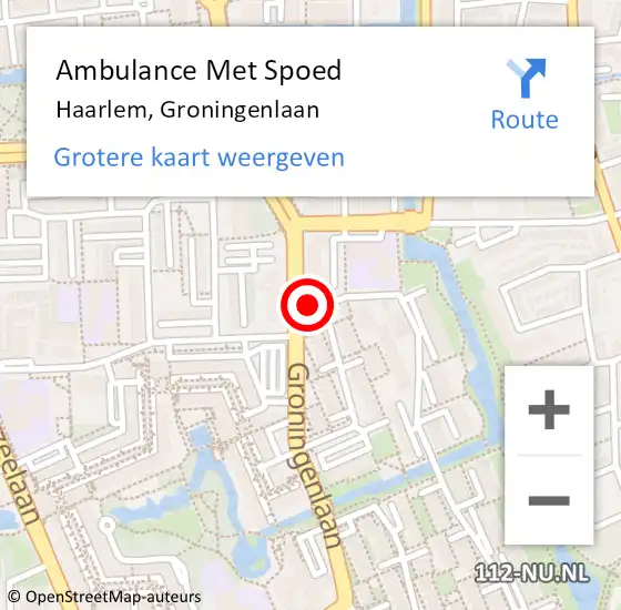 Locatie op kaart van de 112 melding: Ambulance Met Spoed Naar Haarlem, Groningenlaan op 29 maart 2024 10:25