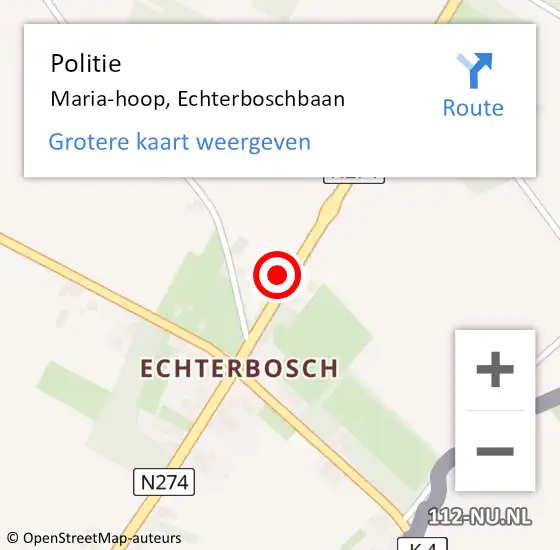 Locatie op kaart van de 112 melding: Politie Maria-hoop, Echterboschbaan op 29 maart 2024 10:37
