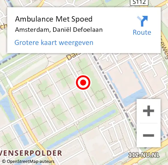 Locatie op kaart van de 112 melding: Ambulance Met Spoed Naar Amsterdam, Daniël Defoelaan op 29 maart 2024 10:46