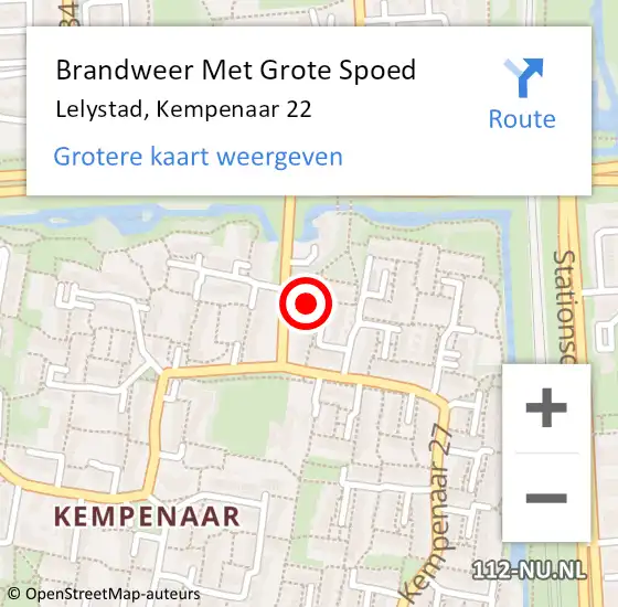 Locatie op kaart van de 112 melding: Brandweer Met Grote Spoed Naar Lelystad, Kempenaar 22 op 29 maart 2024 11:04