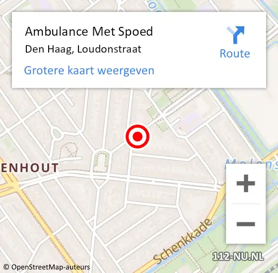 Locatie op kaart van de 112 melding: Ambulance Met Spoed Naar Den Haag, Loudonstraat op 29 maart 2024 11:12