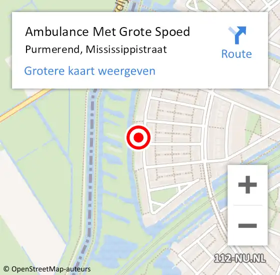 Locatie op kaart van de 112 melding: Ambulance Met Grote Spoed Naar Purmerend, Mississippistraat op 29 maart 2024 11:13