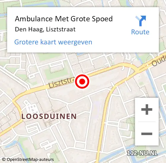 Locatie op kaart van de 112 melding: Ambulance Met Grote Spoed Naar Den Haag, Lisztstraat op 29 maart 2024 11:22