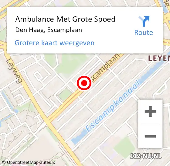 Locatie op kaart van de 112 melding: Ambulance Met Grote Spoed Naar Den Haag, Escamplaan op 29 maart 2024 11:25