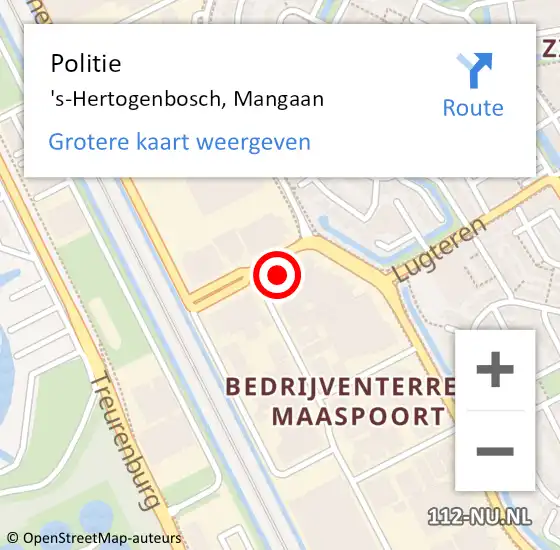 Locatie op kaart van de 112 melding: Politie 's-Hertogenbosch, Mangaan op 29 maart 2024 11:44