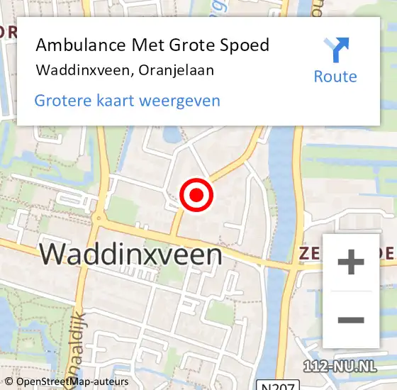 Locatie op kaart van de 112 melding: Ambulance Met Grote Spoed Naar Waddinxveen, Oranjelaan op 29 maart 2024 11:46