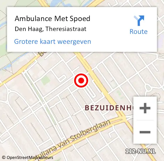 Locatie op kaart van de 112 melding: Ambulance Met Spoed Naar Den Haag, Theresiastraat op 29 maart 2024 11:49