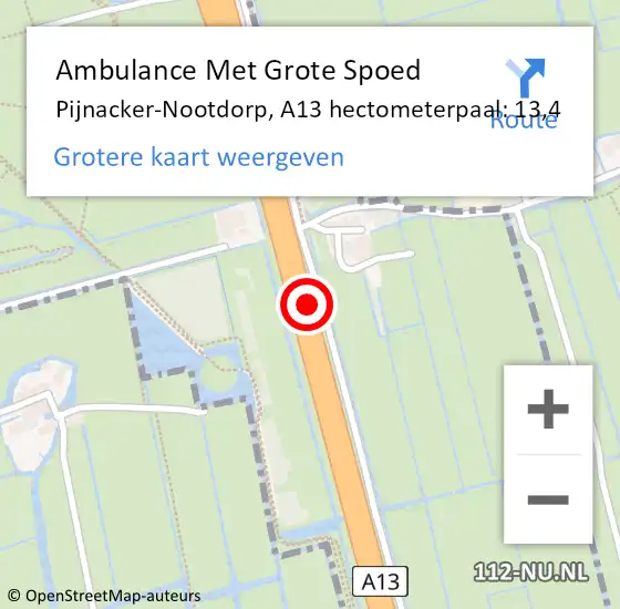 Locatie op kaart van de 112 melding: Ambulance Met Grote Spoed Naar Pijnacker-Nootdorp, A13 hectometerpaal: 13,4 op 29 maart 2024 11:54