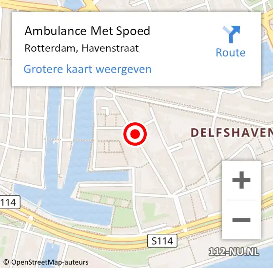 Locatie op kaart van de 112 melding: Ambulance Met Spoed Naar Rotterdam, Havenstraat op 29 maart 2024 12:53