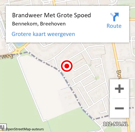 Locatie op kaart van de 112 melding: Brandweer Met Grote Spoed Naar Bennekom, Breehoven op 29 maart 2024 12:55