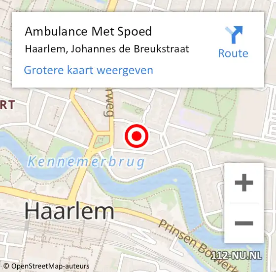 Locatie op kaart van de 112 melding: Ambulance Met Spoed Naar Haarlem, Johannes de Breukstraat op 29 maart 2024 13:44