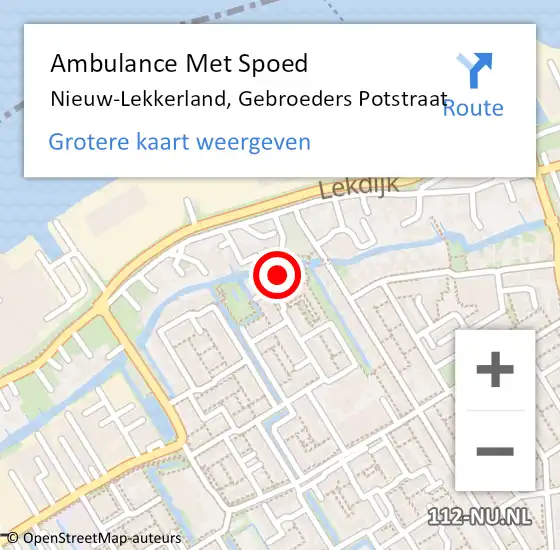 Locatie op kaart van de 112 melding: Ambulance Met Spoed Naar Nieuw-Lekkerland, Gebroeders Potstraat op 29 maart 2024 13:54