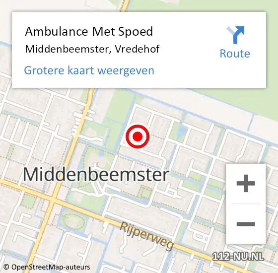 Locatie op kaart van de 112 melding: Ambulance Met Spoed Naar Middenbeemster, Vredehof op 29 maart 2024 14:13