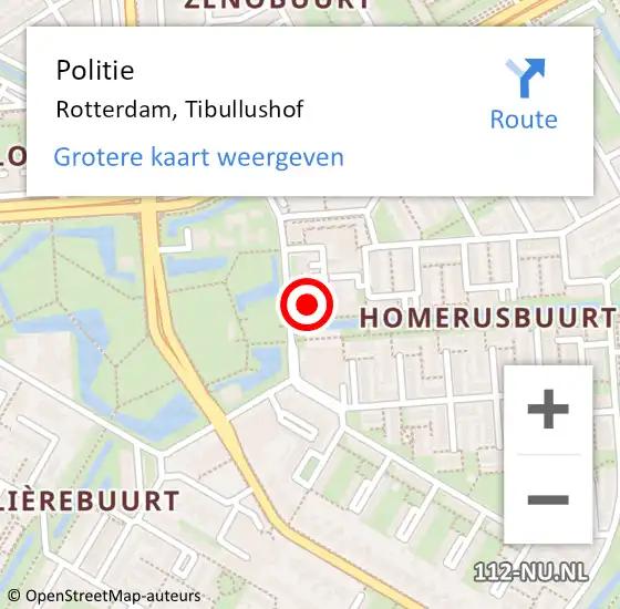 Locatie op kaart van de 112 melding: Politie Rotterdam, Tibullushof op 29 maart 2024 14:16