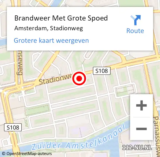 Locatie op kaart van de 112 melding: Brandweer Met Grote Spoed Naar Amsterdam, Stadionweg op 29 maart 2024 14:54