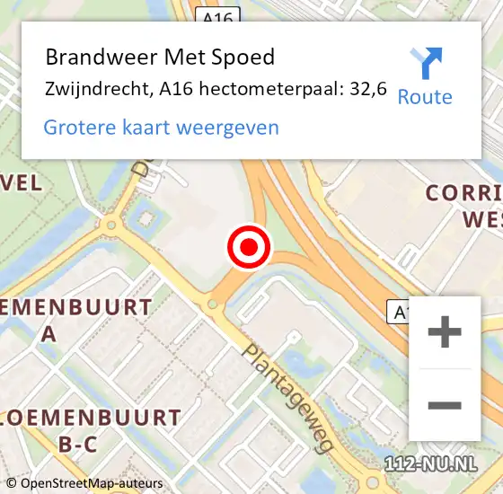 Locatie op kaart van de 112 melding: Brandweer Met Spoed Naar Zwijndrecht, A16 hectometerpaal: 32,6 op 29 maart 2024 15:18
